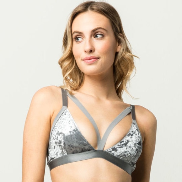 Tilly's Other - NWT Gray Crushed Velvet Front Strap Bralette
